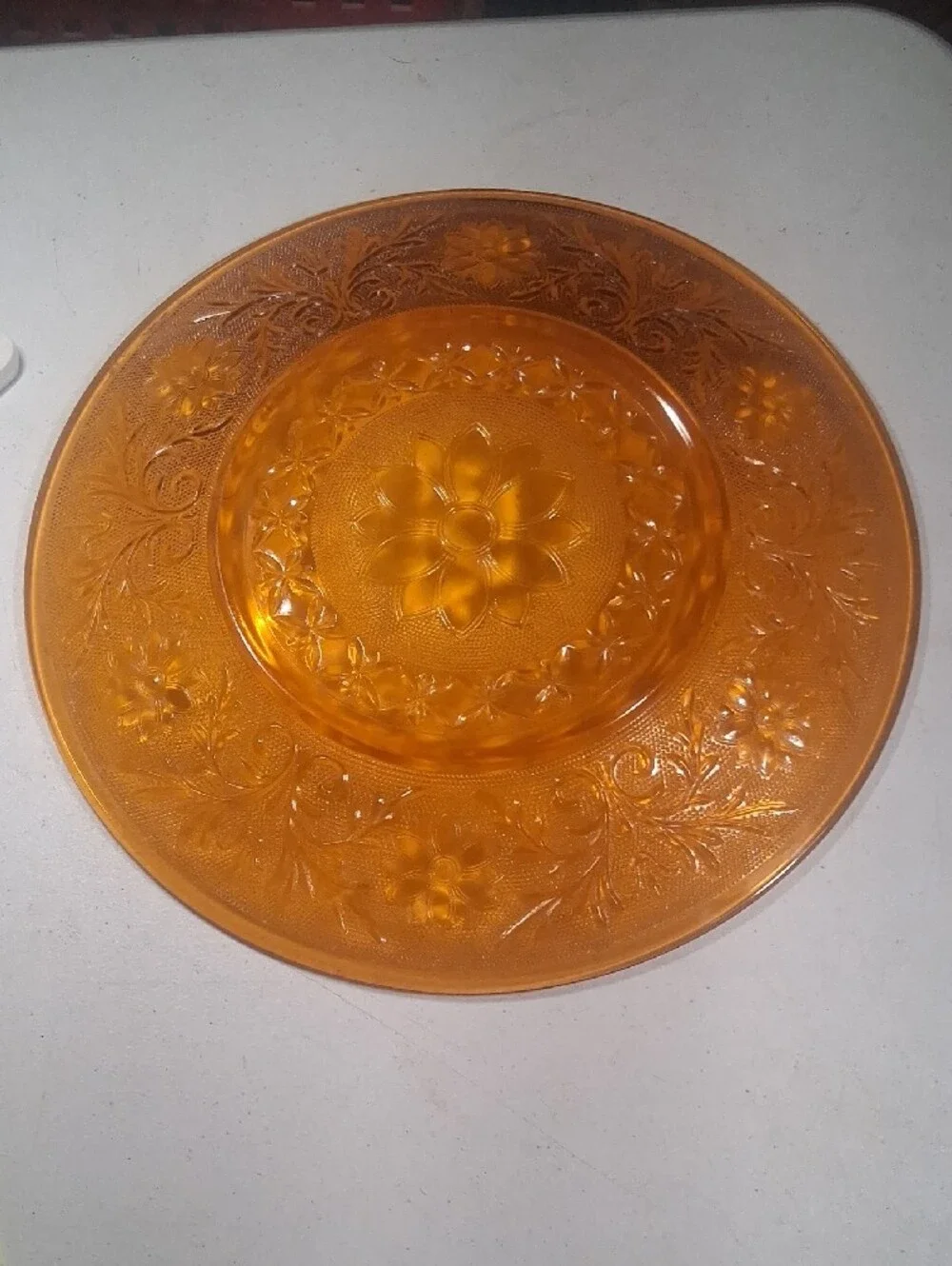 Indiana Glass Amber Floral Pressed Serving Plate